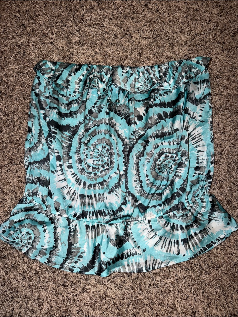 GAP Teal Spiral Print Ruffle Hem A-Line Top